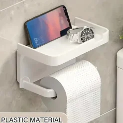 1pc Wall Mounted Toilet Paper Storage Rack & Mobile Phone Holder Self Adhesive Toilet Paper Holder With Phone Shelf Upgrade YourBathroom With Rustproof And Bathroom Washroom Black Tissue Rack