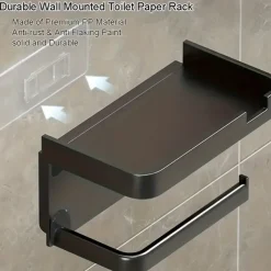 1pc Wall Mounted Toilet Paper Storage Rack & Mobile Phone Holder Self Adhesive Toilet Paper Holder With Phone Shelf Upgrade YourBathroom With Rustproof And Bathroom Washroom Black Tissue Rack