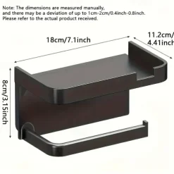 1pc Wall Mounted Toilet Paper Storage Rack & Mobile Phone Holder Self Adhesive Toilet Paper Holder With Phone Shelf Upgrade YourBathroom With Rustproof And Bathroom Washroom Black Tissue Rack