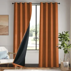 1pc Waterproof Blackout Double Coated Solid Color Cotton And Linen Curtain Bedroom Living Room Home Decoration Perforated Curtain