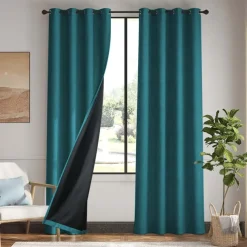 1pc Waterproof Blackout Double Coated Solid Color Cotton And Linen Curtain Bedroom Living Room Home Decoration Perforated Curtain