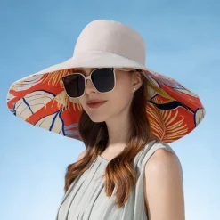 1pc Women's Reversible Wide Brim Sun Hat - Tropical Floral Design, Pink & Blue/Green Color Scheme, Breathable Polyester with Windproof Rope, Lightweight & Stylish for Beach, Outdoor, and Everyday Fash