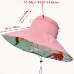 1pc Women's Reversible Wide Brim Sun Hat - Tropical Floral Design, Pink & Blue/Green Color Scheme, Breathable Polyester with Windproof Rope, Lightweight & Stylish for Beach, Outdoor, and Everyday Fash