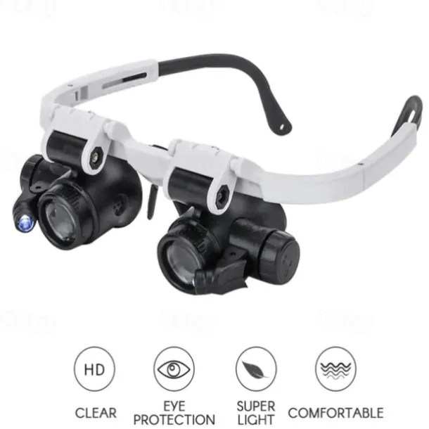 1pc 8X 15X 23X Double LED Light Magnifying Glasses, Watch Repair Magnifier, Miniature Magnifying Glass, Eye Magnifying Repair Tool For Watchmaking Coin Stamp Currency Book Errors Jewelry Necklace Magnifier Beading Biology Loupe Microscope