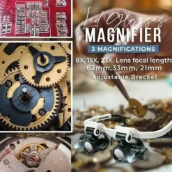 1pc 8X 15X 23X Double LED Light Magnifying Glasses, Watch Repair Magnifier, Miniature Magnifying Glass, Eye Magnifying Repair Tool For Watchmaking Coin Stamp Currency Book Errors Jewelry Necklace Magnifier Beading Biology Loupe Microscope