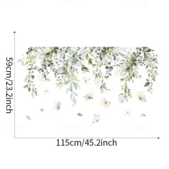 2PC 30X90CM Tropical Green Leaf Butterfly Ornaments Bedroom Living Room Porch Home Wall Decoration Wall Stickers Self-adhesive