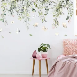 2PC 30X90CM Tropical Green Leaf Butterfly Ornaments Bedroom Living Room Porch Home Wall Decoration Wall Stickers Self-adhesive