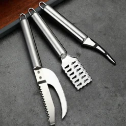 1PC/3PCS Stainless Steel Shrimp Deveiner & Fish Scaler - 2-in-1 Outdoor Seafood Cleaning Tool for BBQ