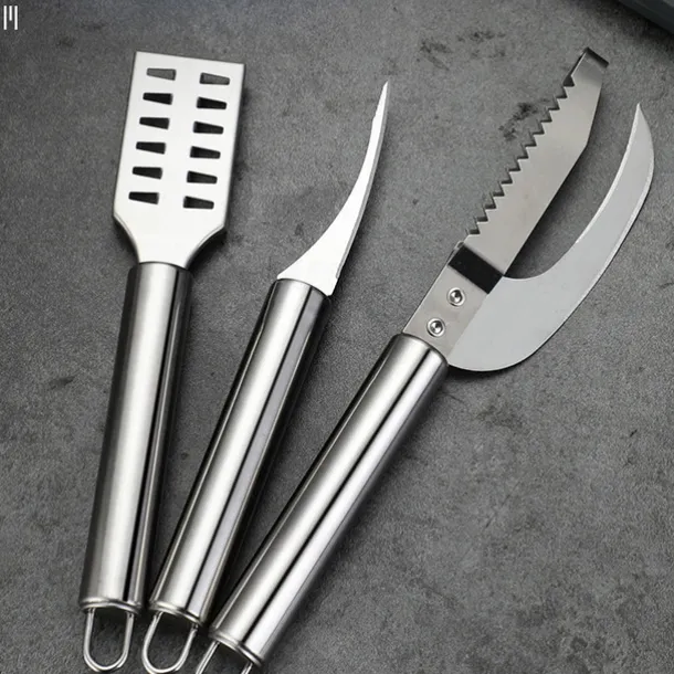 1PC/3PCS Stainless Steel Shrimp Deveiner & Fish Scaler - 2-in-1 Outdoor Seafood Cleaning Tool for BBQ