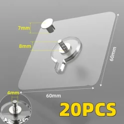 20pcs Acrylic Strong Adhesive Nails Wall Poster Seamless Wall Hook Waterproof Durable Transparent Kitchen Bathroom Screw Hook Hanger