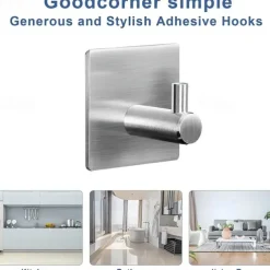 1/2pcs Adhesive Hooks Heavy Duty Wall Hooks Waterproof Stainless Steel Hooks For Hanging Coat Hat Towel Robe Hook Wall Mounted Rack For Bathroom And Bedroom