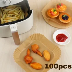 100PCS Air Fryer Disposable Parchment Paper Liner Square Round Oil-proof Paper Tray Non-Stick Baking Mat AirFryer Accessories