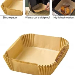 100PCS Air Fryer Disposable Parchment Paper Liner Square Round Oil-proof Paper Tray Non-Stick Baking Mat AirFryer Accessories