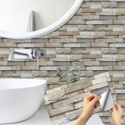 7pcs Artificial Stone Tile Wall Sticker 3D Vinyl Wallpaper Self Adhesive Floral Home Decor For Kitchen Bathroom 5.5x11 Inches