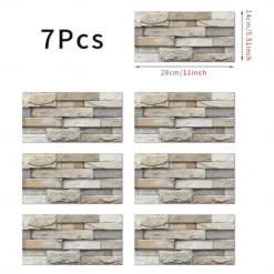 7pcs Artificial Stone Tile Wall Sticker 3D Vinyl Wallpaper Self Adhesive Floral Home Decor For Kitchen Bathroom 5.5x11 Inches