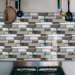 7pcs Artificial Stone Tile Wall Sticker 3D Vinyl Wallpaper Self Adhesive Floral Home Decor For Kitchen Bathroom 5.5x11 Inches