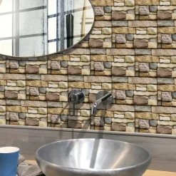 7pcs Artificial Stone Tile Wall Sticker 3D Vinyl Wallpaper Self Adhesive Floral Home Decor For Kitchen Bathroom 5.5x11 Inches
