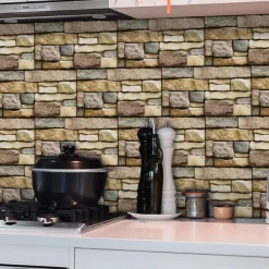 7pcs Artificial Stone Tile Wall Sticker 3D Vinyl Wallpaper Self Adhesive Floral Home Decor For Kitchen Bathroom 5.5x11 Inches