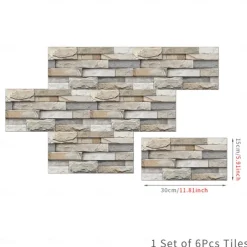 12pcs Artificial Stone Tile Wall Sticker 3D Vinyl Wallpaper Self Adhesive Floral Home Decor For Kitchen Bathroom 15*30cm