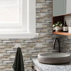 12pcs Artificial Stone Tile Wall Sticker 3D Vinyl Wallpaper Self Adhesive Floral Home Decor For Kitchen Bathroom 15*30cm