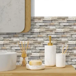 12pcs Artificial Stone Tile Wall Sticker 3D Vinyl Wallpaper Self Adhesive Floral Home Decor For Kitchen Bathroom 15*30cm