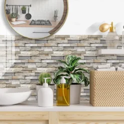 12pcs Artificial Stone Tile Wall Sticker 3D Vinyl Wallpaper Self Adhesive Floral Home Decor For Kitchen Bathroom 15*30cm