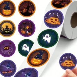 500pcs Assorted Halloween Stickers – Pumpkin, Ghost, Bat, and Spider Designs for Party Decorations, Gift Wrapping, Invitations, Cups, Notebooks, Cupcake Toppers