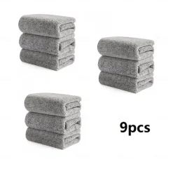 9Pcs Bamboo Charcoal Dishcloth Microfiber Kitchen Towel Thickened Absorbent Non-stick Oil Wiping Rag Home Cleaning Dishcloth