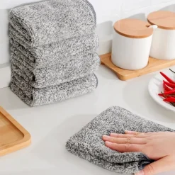 9Pcs Bamboo Charcoal Dishcloth Microfiber Kitchen Towel Thickened Absorbent Non-stick Oil Wiping Rag Home Cleaning Dishcloth