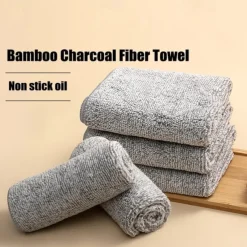 9Pcs Bamboo Charcoal Dishcloth Microfiber Kitchen Towel Thickened Absorbent Non-stick Oil Wiping Rag Home Cleaning Dishcloth