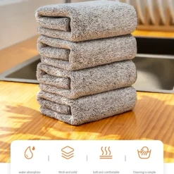 9Pcs Bamboo Charcoal Dishcloth Microfiber Kitchen Towel Thickened Absorbent Non-stick Oil Wiping Rag Home Cleaning Dishcloth