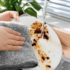 9Pcs Bamboo Charcoal Dishcloth Microfiber Kitchen Towel Thickened Absorbent Non-stick Oil Wiping Rag Home Cleaning Dishcloth