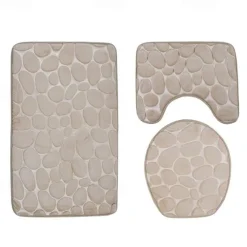 3pcs Bath Mat Non-slip Bathroom Rugs Set, Ultra Soft Non-Slip Bath Rug And Absorbent Bath Mat Carpets, Includes U-Shaped Contour Rug,Toilet Lid Cover