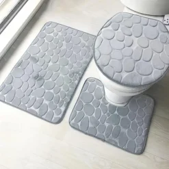 3pcs Bath Mat Non-slip Bathroom Rugs Set, Ultra Soft Non-Slip Bath Rug And Absorbent Bath Mat Carpets, Includes U-Shaped Contour Rug,Toilet Lid Cover