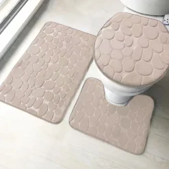 3pcs Bath Mat Non-slip Bathroom Rugs Set, Ultra Soft Non-Slip Bath Rug And Absorbent Bath Mat Carpets, Includes U-Shaped Contour Rug,Toilet Lid Cover