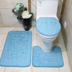3pcs Bath Mat Non-slip Bathroom Rugs Set, Ultra Soft Non-Slip Bath Rug And Absorbent Bath Mat Carpets, Includes U-Shaped Contour Rug,Toilet Lid Cover