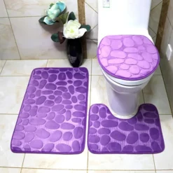 3pcs Bath Mat Non-slip Bathroom Rugs Set, Ultra Soft Non-Slip Bath Rug And Absorbent Bath Mat Carpets, Includes U-Shaped Contour Rug,Toilet Lid Cover