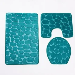 3pcs Bath Mat Non-slip Bathroom Rugs Set, Ultra Soft Non-Slip Bath Rug And Absorbent Bath Mat Carpets, Includes U-Shaped Contour Rug,Toilet Lid Cover