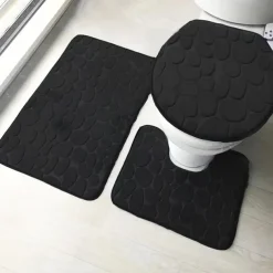3pcs Bath Mat Non-slip Bathroom Rugs Set, Ultra Soft Non-Slip Bath Rug And Absorbent Bath Mat Carpets, Includes U-Shaped Contour Rug,Toilet Lid Cover
