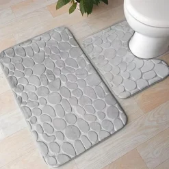 3pcs Bath Mat Non-slip Bathroom Rugs Set, Ultra Soft Non-Slip Bath Rug And Absorbent Bath Mat Carpets, Includes U-Shaped Contour Rug,Toilet Lid Cover