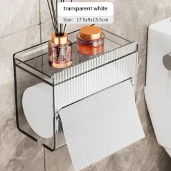 1pcs Bathroom Tissue Storage Box Punch-free Toilet Paper Holder Wall Mounted Tissue Dispenser Container Bathroom Hanging Tissue Storage Rack Bathroom Accessories