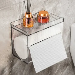 1pcs Bathroom Tissue Storage Box Punch-free Toilet Paper Holder Wall Mounted Tissue Dispenser Container Bathroom Hanging Tissue Storage Rack Bathroom Accessories