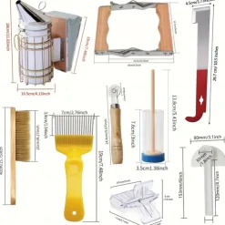9pcs Beekeeping Tool Kit for Beginners - Durable Stainless Steel, Wood & Plastic Tools with Variety of Beehive Accessories - Ideal Gift Set for Aspiring Beekeepers, Beekeeping Supplies