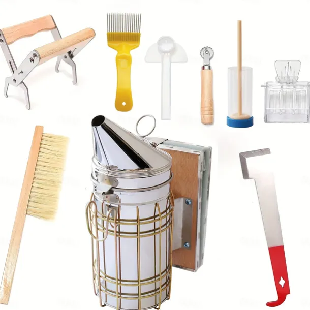 9pcs Beekeeping Tool Kit for Beginners - Durable Stainless Steel, Wood & Plastic Tools with Variety of Beehive Accessories - Ideal Gift Set for Aspiring Beekeepers, Beekeeping Supplies