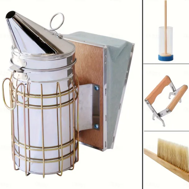 9pcs Beekeeping Tool Kit for Beginners - Durable Stainless Steel, Wood & Plastic Tools with Variety of Beehive Accessories - Ideal Gift Set for Aspiring Beekeepers, Beekeeping Supplies