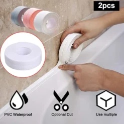 2PCS Caulk Strip Tape PVC Self-Adhesive Decorative Sealing Tape Used for Kitchen Sink Toilet Bathroom Bathtub Floor Wall Edge 0.87''*10.5ft/2.2*320cm