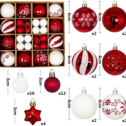 44pcs Christmas Baubles Ball Ornaments Xmas Decoration, Hanging Decorations for Christmas Tree, Holiday, Wedding and Party