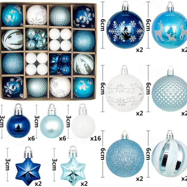 44pcs Christmas Baubles Ball Ornaments Xmas Decoration, Hanging Decorations for Christmas Tree, Holiday, Wedding and Party