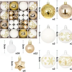 44pcs Christmas Baubles Ball Ornaments Xmas Decoration, Hanging Decorations for Christmas Tree, Holiday, Wedding and Party