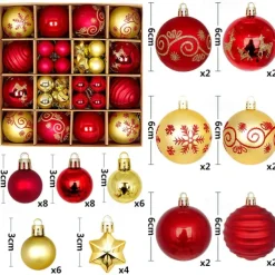 44pcs Christmas Baubles Ball Ornaments Xmas Decoration, Hanging Decorations for Christmas Tree, Holiday, Wedding and Party